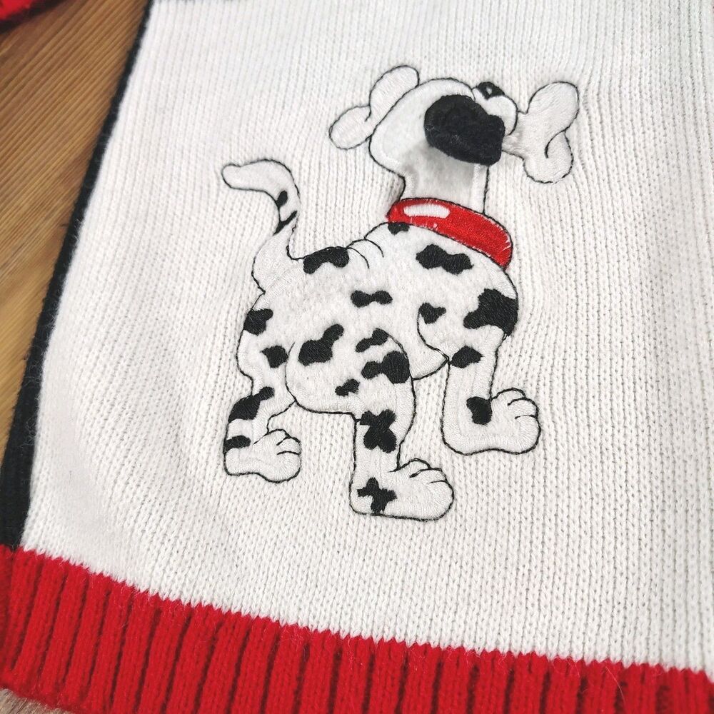 Vintage 90s Dalmatian Dog Cardigan Sweater Girls No Size Patchwork Knit Heart - Picture 4 of 7